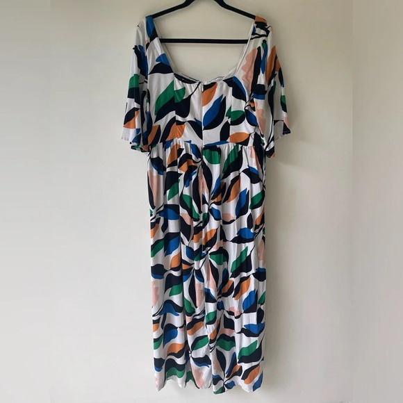 eloquii jumpsuit short sleeve wide leg leaf print back zip rayon size 14 - Picture 3 of 10